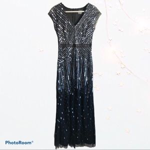 Adrianna Papell Dress Beaded Art Deco